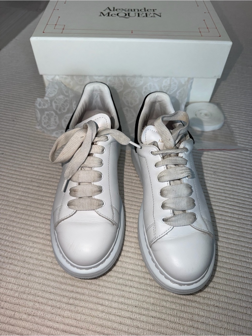 Alexander McQueen White Leather Sneakers with Cream Laces